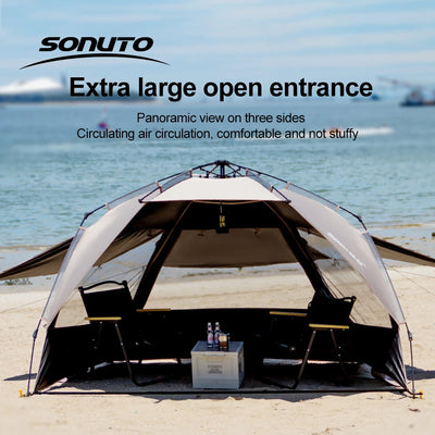 Sonuto Outdoor 3-4P One-Touch Camping Tent Quick Automatic Opening Beach Fishing Tent Family Travel Picnic Park Anti-UV Shade by Smarsty