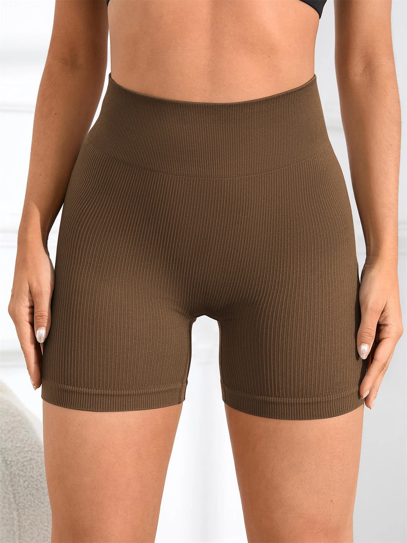 Women's Solid High Waist Sports Shorts, High Stretch Seamless Yoga Leggings, Ladies Sportswear for Indoor Outdoor Wear - Smarsty