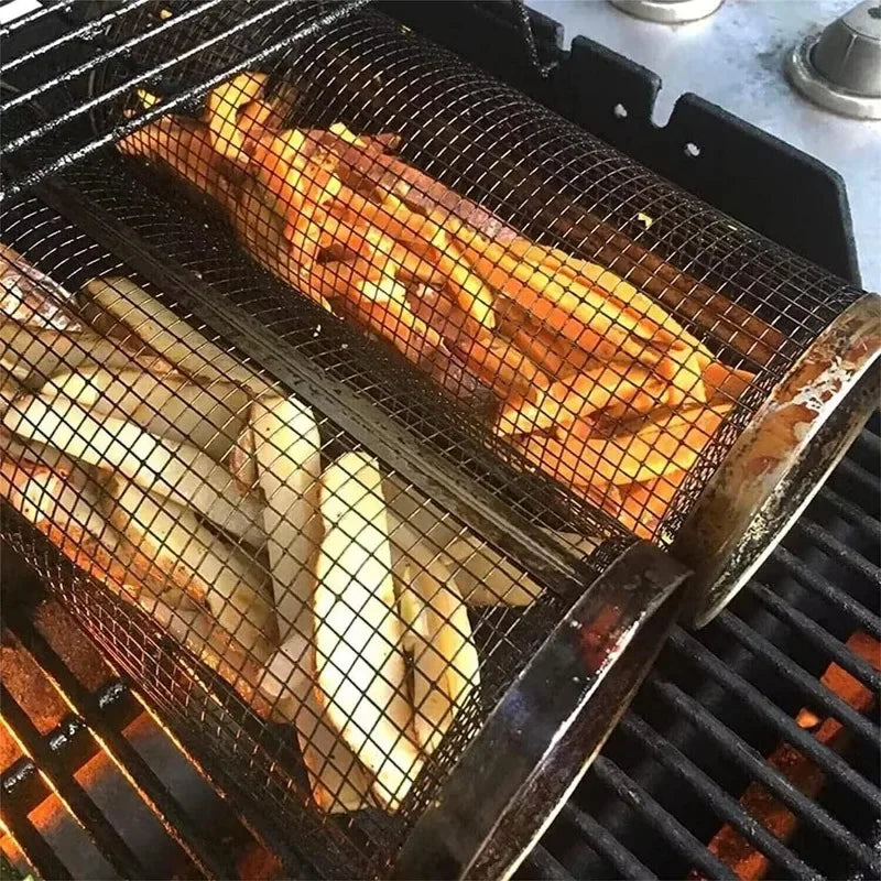 Rolling BBQ Grill Basket for Easy Outdoor Cooking - Smarsty