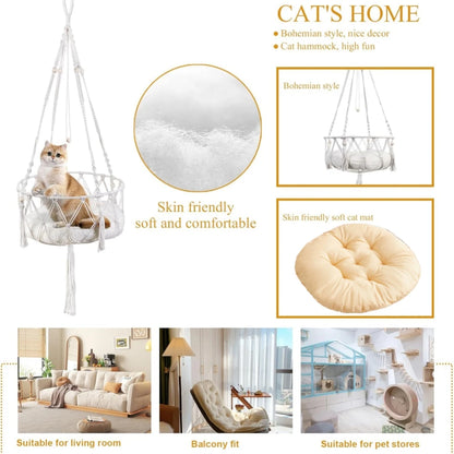 Handwoven Cat Hammock Swing Bed for Cozy Comfort - Smarsty