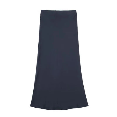 TRAFZA 2024 Y2K Casual Women Long Skirt Spring Elastic High Waisted A-Line Casual Female Satin Skirts High Street Lady Skirts - Smarsty