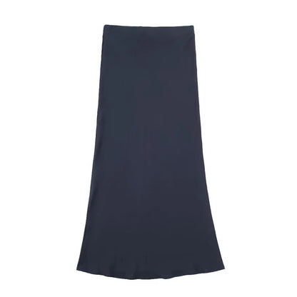TRAFZA 2024 Y2K Casual Women Long Skirt Spring Elastic High Waisted A-Line Casual Female Satin Skirts High Street Lady Skirts - Smarsty