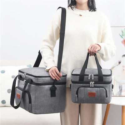 Double Layer Insulated Lunch Cooler Tote Shoulder Strap - Smarsty