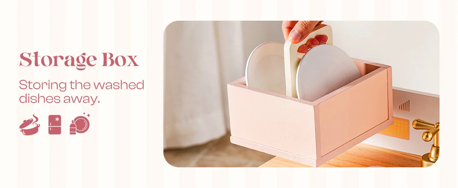 Robotime Robud Kids Corner Kitchen Playset Wooden Play Kitchen Set with Realistic Sound Pretend Play Gift for Boys Girls Pink by Smarsty