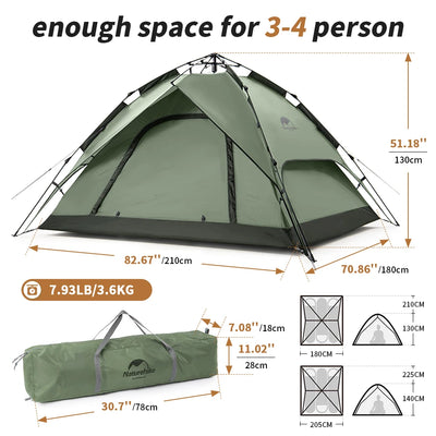Naturehike Camping Automatic Tent One Touch Waterproof Roof Top Tents Double Door 3 Person Tent Outdoor Beach Fish Shelter Tent by Smarsty