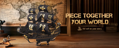 Robotime Rokr 3D Puzzle Wooden Seahouse Barque Model kits Build Home Desk Decoration Gift For Teens and Adults