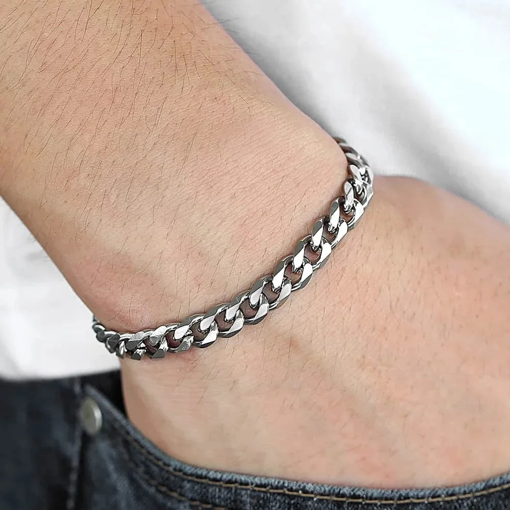Trendy Stainless Steel Cuban Chain Bracelet for Men - Smarsty
