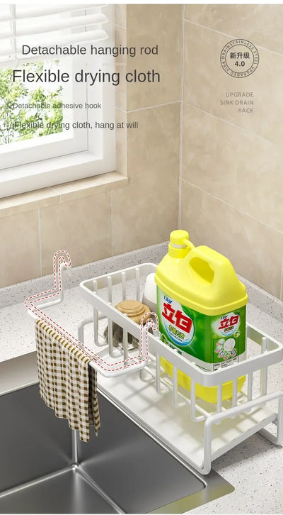 Kitchen Shelf Rag Storage Drainage Shelf No-Punch Storage Rack Home Spice Rack Sink Tap Sink Drainage Rack Kitchen Accessories by Smarsty