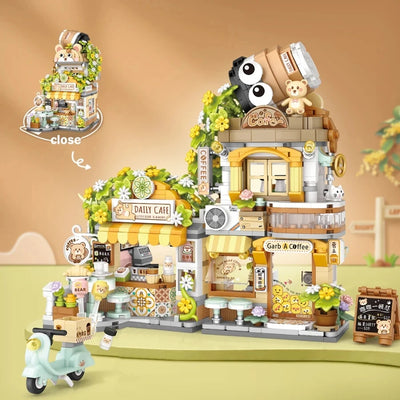 Street View Series Building blocks Izakaya Shaved Ice Shop Takoyaki Shop Coffee shop Panda Tea House model children's gift by Smarsty