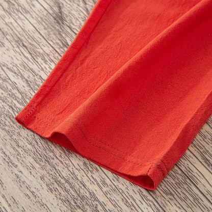 Women Summer Casual Loose Harem Elastic Waist Cotton Linen Pants Ninth Trousers - Smarsty
