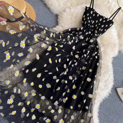YuooMuoo Women Dress 2025 New Korean Fashion Floral Print Spaghetti Straps Mesh Party Dress Vacation Style Lady Beach Vestidos - Smarsty