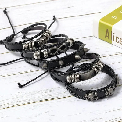 5pcs Punk Style Braided Leather Bracelets Set - Smarsty