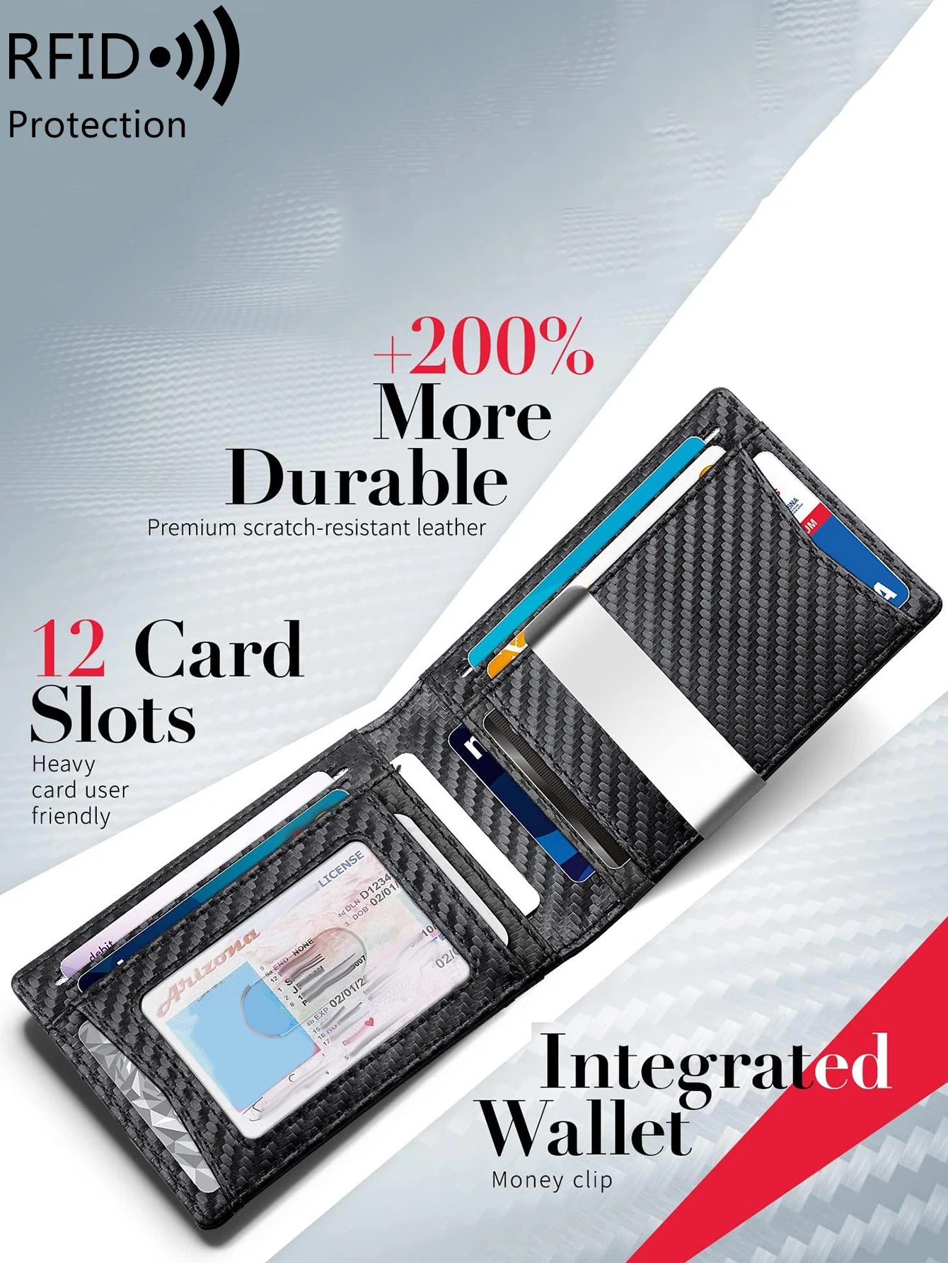 Minimalist men's wallet RFID anti-theft brush double fold cross front pocket portable card holder 12 card multifunctional wallet - Smarsty