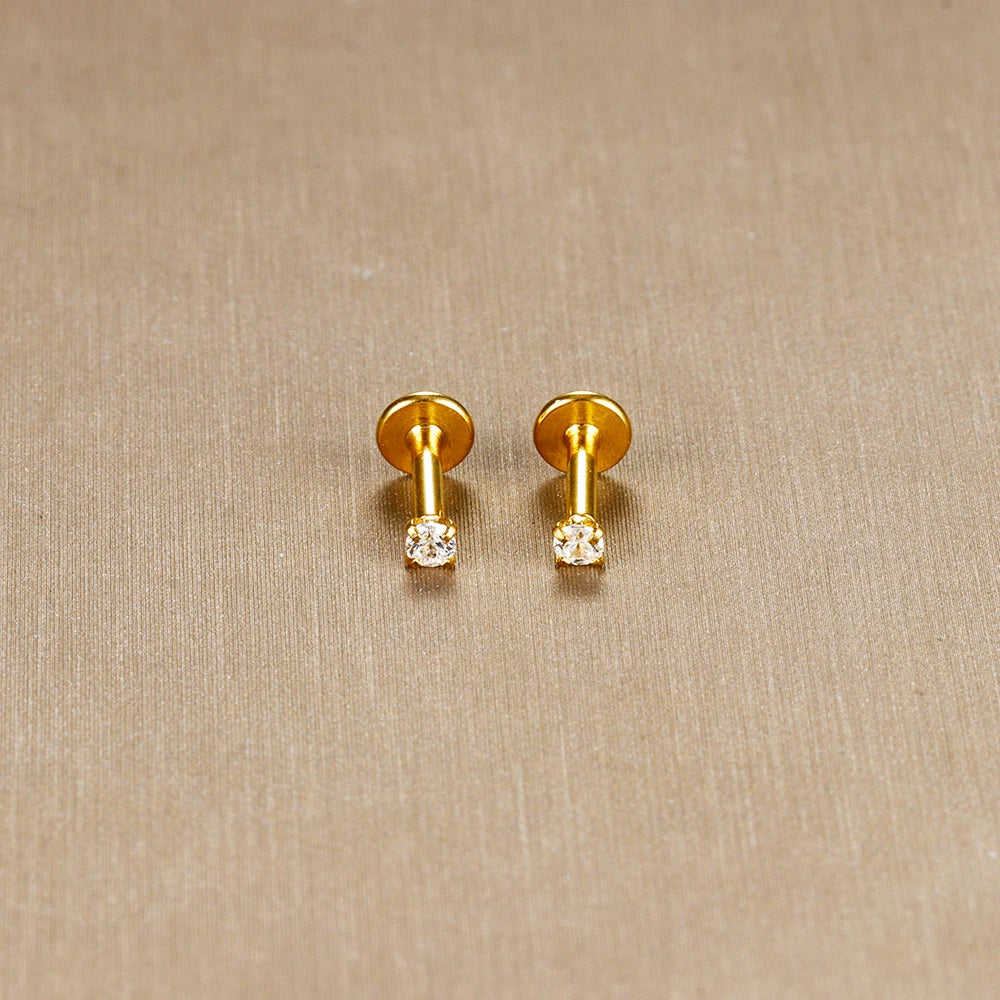 16G Surgical Steel Labret Stud Earrings Secure CZ Comfort - Smarsty