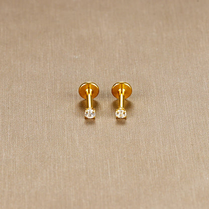 16G Surgical Steel Labret Stud Earrings Secure CZ Comfort - Smarsty
