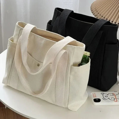 Large Capacity Canvas Tote Shoulder Bag For Work College - Smarsty