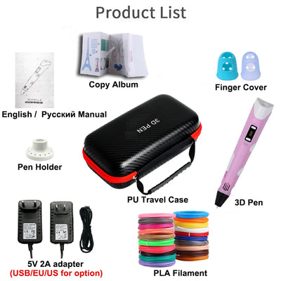 3D Pen 3d Printing Pen Children DIY Drawing Pens PLA Filament Birthday Christmas Boys Girls Gift For Kids With Travel Case - Smarsty