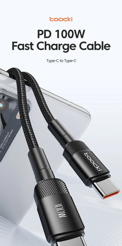 Toocki 100W Type C to USB C Cable PD 3.0 Quick Charge 4.0 Fast Charging Type C to Type C for iPhone 15 Macbook Samsung Xiaomi - Smarsty