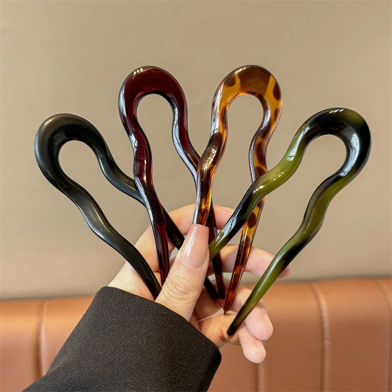 U-Shaped Hair Fork Fashion Tortoiseshell Acetate Acrylic Hairpin Geometric Headwear Hair Sticks Women Girls Hair Accessories - Smarsty