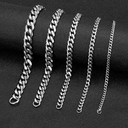 MKENDN 3-11mm Silver Stainless Steel Curb Link Bracelet - Smarsty