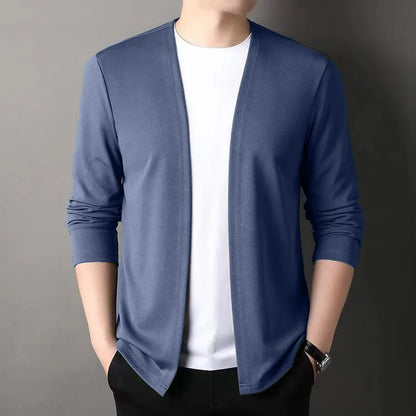 New Slim Fit Cardigan for Men, Thin Spring and Autumn Outerwear, Long Sleeve Casual Trendy Versatile Pure Color Slim Fit Autumn - Smarsty