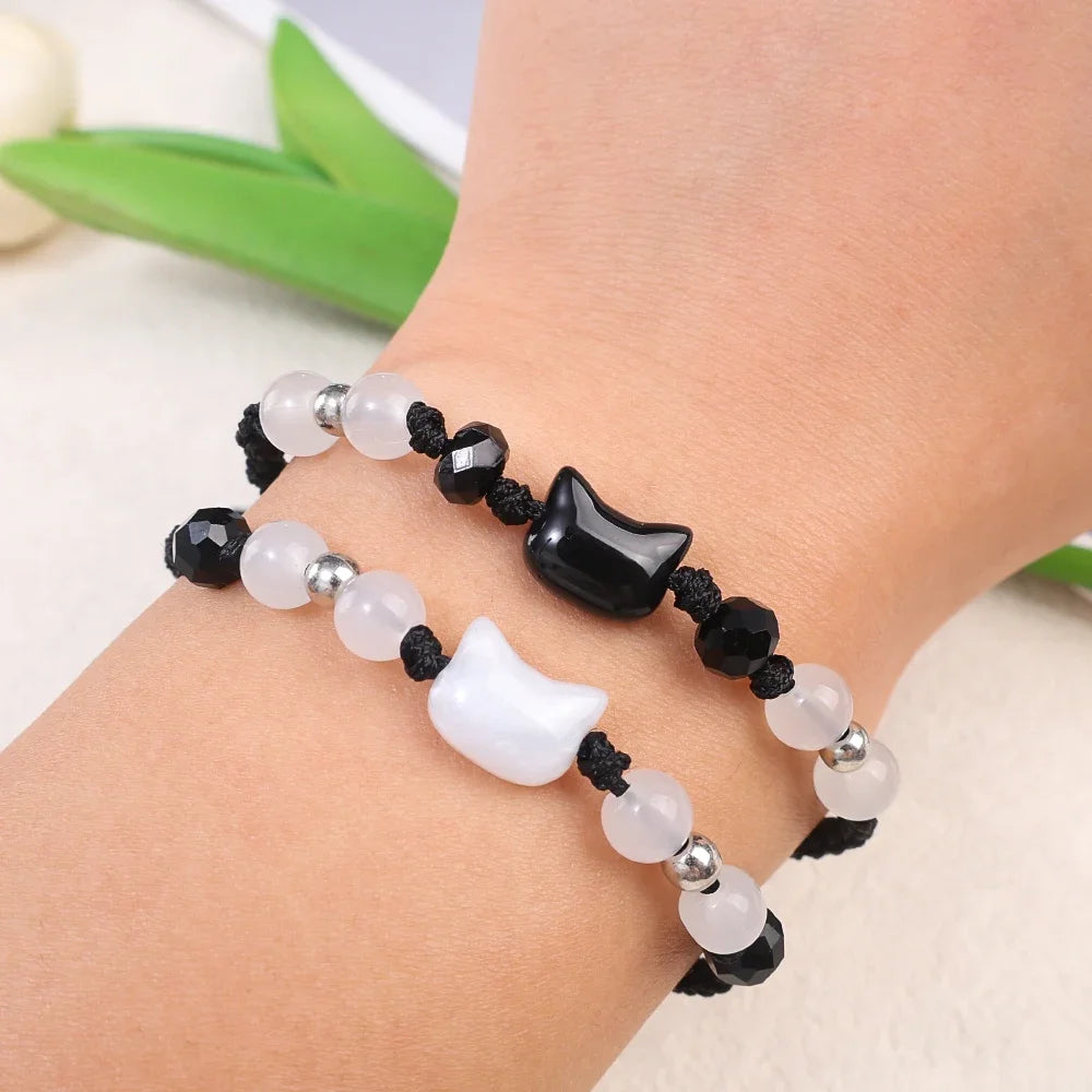 Moonstone Obsidian Couple Bracelets Handmade Minimalist Jewelry - Smarsty