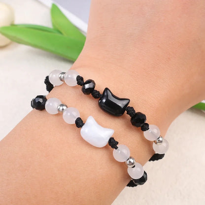 Moonstone Obsidian Couple Bracelets Handmade Minimalist Jewelry - Smarsty