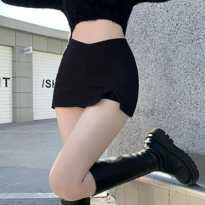 Black Split Mini Skirts Women Summer Sexy Club High Waist Slit Skirt Streetwear Korean Party Fashion Irregular Slim A Line Skirt - Smarsty