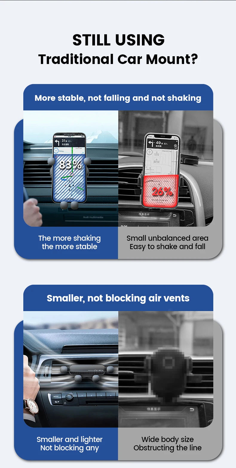 Gravity Car Phone Holder Air Vent Mount For Universal Fit - Smarsty