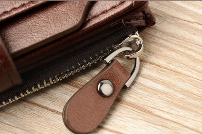 Leather Men's Wallet Luxury Short RFID Card Holder for Men Zipper Coin Purse Portable Male Wallets Billfold - Smarsty