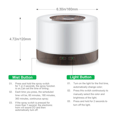 Ultrasonic Essential Oil Diffuser 550ml with 7 colors LED night lights Cool Mist for Aromatherapy Humidifying for home bedroom - Smarsty