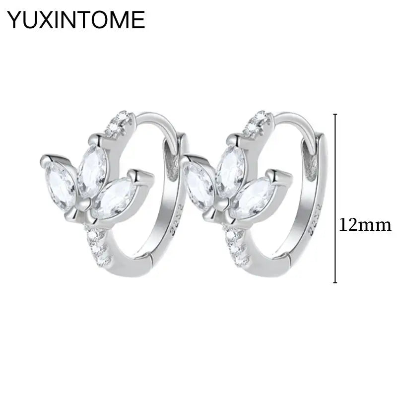 925 Sterling Silver Hoop Earrings White Crystal Luxury - Smarsty