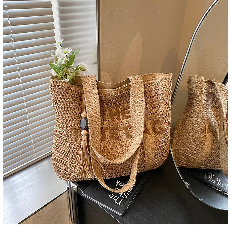 French Style Large Capacity Woven Straw Tote Bag For Women - Smarsty