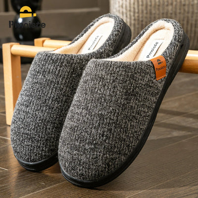 Memory Foam Cushion Slippers men Suede TPR Sole Platform Warm Soft Non Slip Stripe Comfortable Indoor Shoes Knited - Smarsty