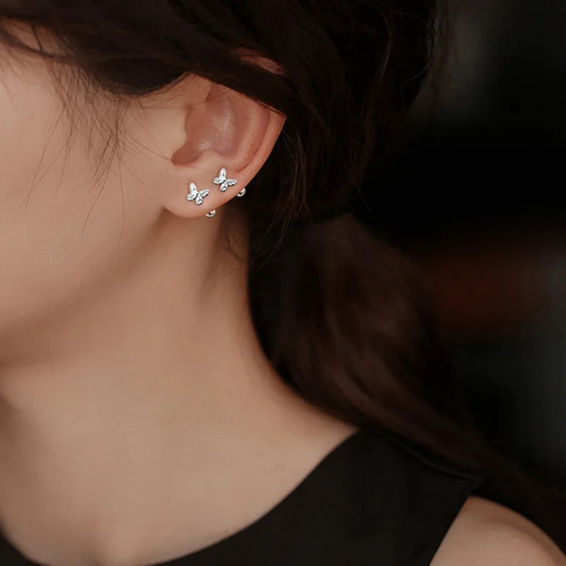 925 Silver Tragus Piercing Helix Studs Butterfly Heart - Smarsty