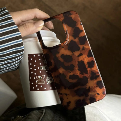 Retro Amber Texture Laser iPhone Case Leopard Pattern - Smarsty