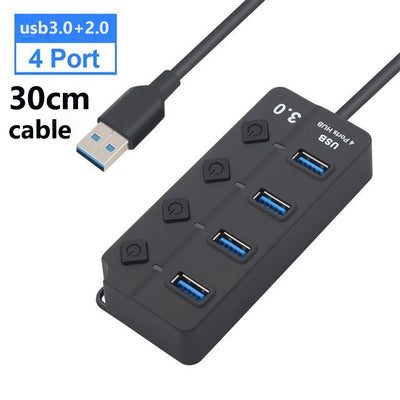 USB 3.0 Hub 7 Port High Speed Powered Switch Cable - Smarsty