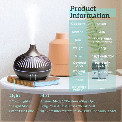 Wood Grain Aromatherapy Essential Oil Diffuser with Remote Control - Smarsty