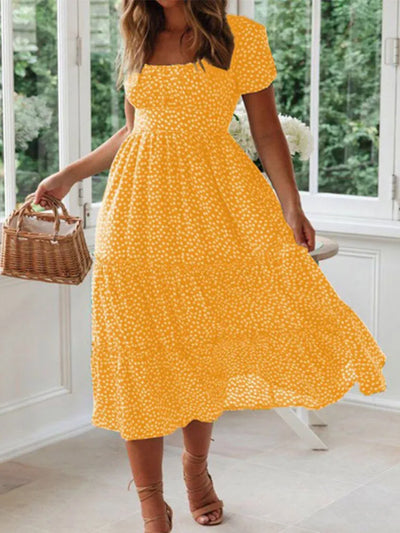 Vestidos Vintage Vintage Print Puff Sleeve summer Beach sweet dresses Casual Square collar floral maxi long dress festa - Smarsty