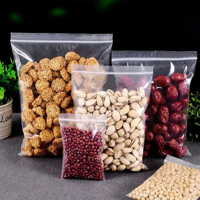 300/100PCS Transparent Zip Bags Food Jewelry Vacuum Storage Bag Plastic Thicken Reclosable Poly Bag Kitchen Organization Package by Smarsty