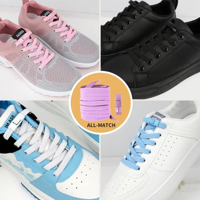 2Pairs Without Ties Elastic Laces No Tie Shoe Laces Press Lock Shoelaces Sneaker Kids Adult 8MM Widened Flat Shoelace for Shoes - Smarsty