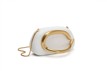 Luxurious Gold Clutch Evening Bag With Box Chain Strap - Smarsty