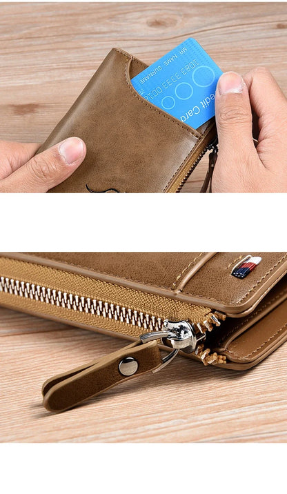ANTI RFID Blocking Protection for Men High Quality Wallet Zipper Business Card Holder Purse Luxury Wallets Carteira Masculina - Smarsty