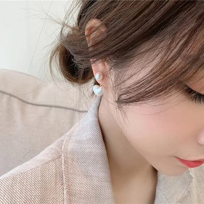 Pearl Stud Earrings Heart Design Elegant Wedding Gift - Smarsty
