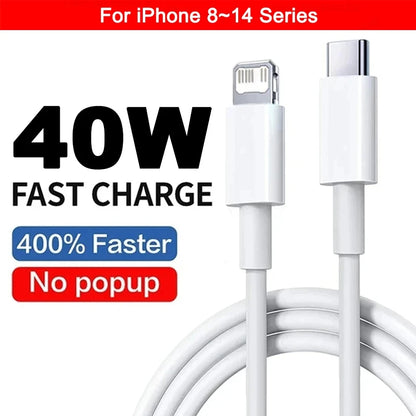 Original 40W PD USB C Fast Charger Cable For Apple iPhone 16 15 14 13 12 11 Pro Max X XR 8 7 Plus iPad USB Type C Data Sync Line - Smarsty