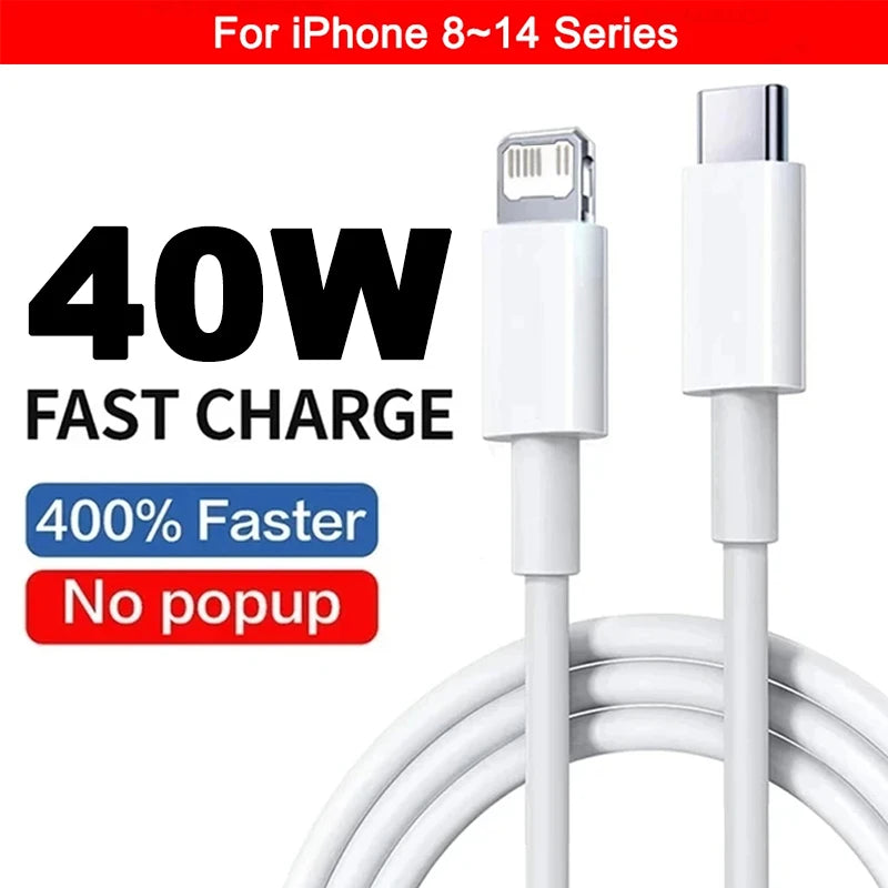 Original 40W PD USB C Fast Charger Cable For Apple iPhone 16 15 14 13 12 11 Pro Max X XR 8 7 Plus iPad USB Type C Data Sync Line - Smarsty