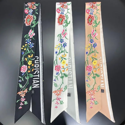 Floral Printed Silk Scarf Lightweight Summer Accessory - Smarsty