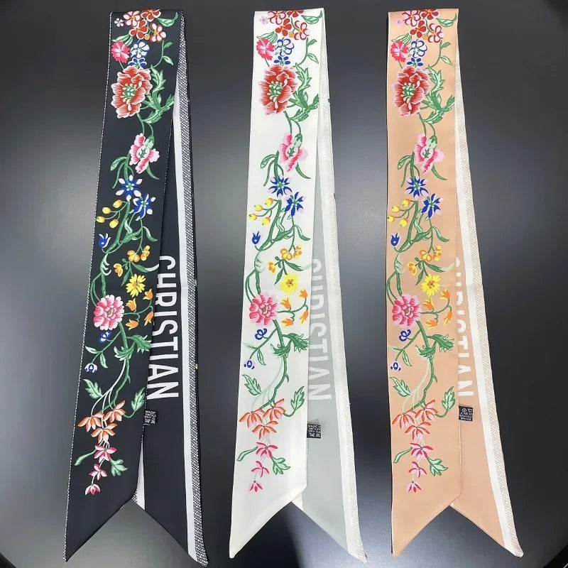 Floral Printed Silk Scarf Lightweight Summer Accessory - Smarsty