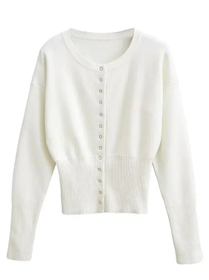 Tossy Autumn Fashion Knitwear Cardigan Top Women's Ribbed Patchwork Slim Casual Cropped Inner Top Women's Knit Cardigan Outwear - Smarsty