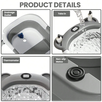 Portable Travel Bathtub, Collapsible Baby Bathtub, with Thermometer &1Soft Floating Cushion, with Drain Hole,For Baby 0-36 Month